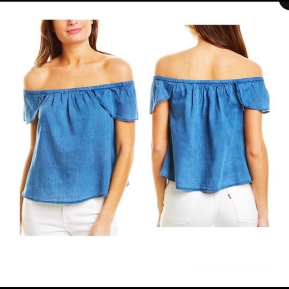 Madewell chambray Bellamy off shoulder flowy top - Picture 3 of 8